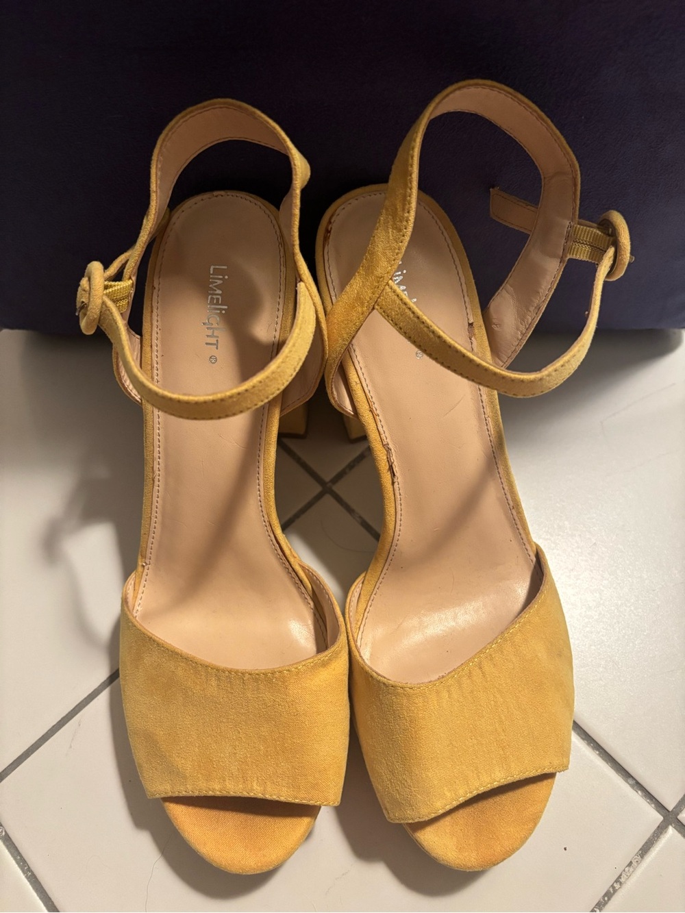 Limelight Yellow Suede Ankle-Strap Block Heels